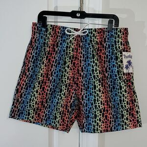 New Trunks Surf & Swim Co 3 Pocket Rainbow LBGTQ Leopard Print Lined Swim Shorts